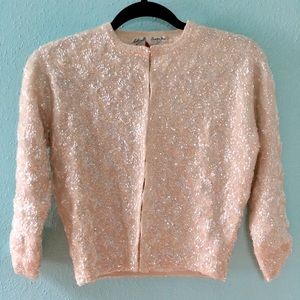 1950s Vtg Wool & Sequin Crop Sleeve Cardigan Rare